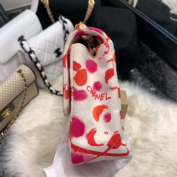 ❌SOLD❌Vintage Chanel coated canvas cc logo print classic clap medium 24k gold - Picture 3 of 12